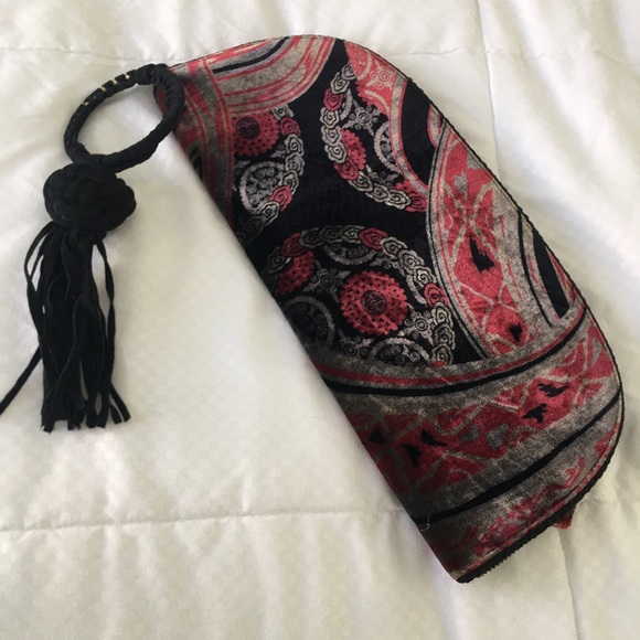 Shanghai Tang half moon velvet evening bag clutch